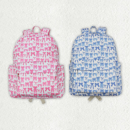 Two Colors Sibling Baby Girls Pink Blue Bows Backpacks Bags 8.7