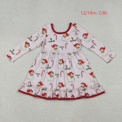 GLD1251 Baby Girls Santa Candy Cane Holly Christmas Ruffle Knee Length Dress C10.8