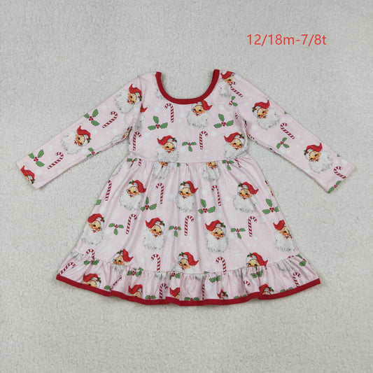 GLD1251 Baby Girls Santa Candy Cane Holly Christmas Ruffle Knee Length Dress C10.8