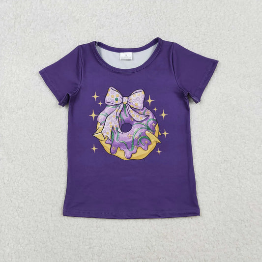 Sibling Baby Girls Purple Short Sleeve Bow Donuts Boots Tassel Mardigras T-shirts Tops C11.8