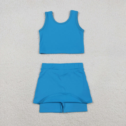 GSD2659 Baby Girls Sleeveless Hot Blue Vest Top Short Skirts Yoga Set C11.21