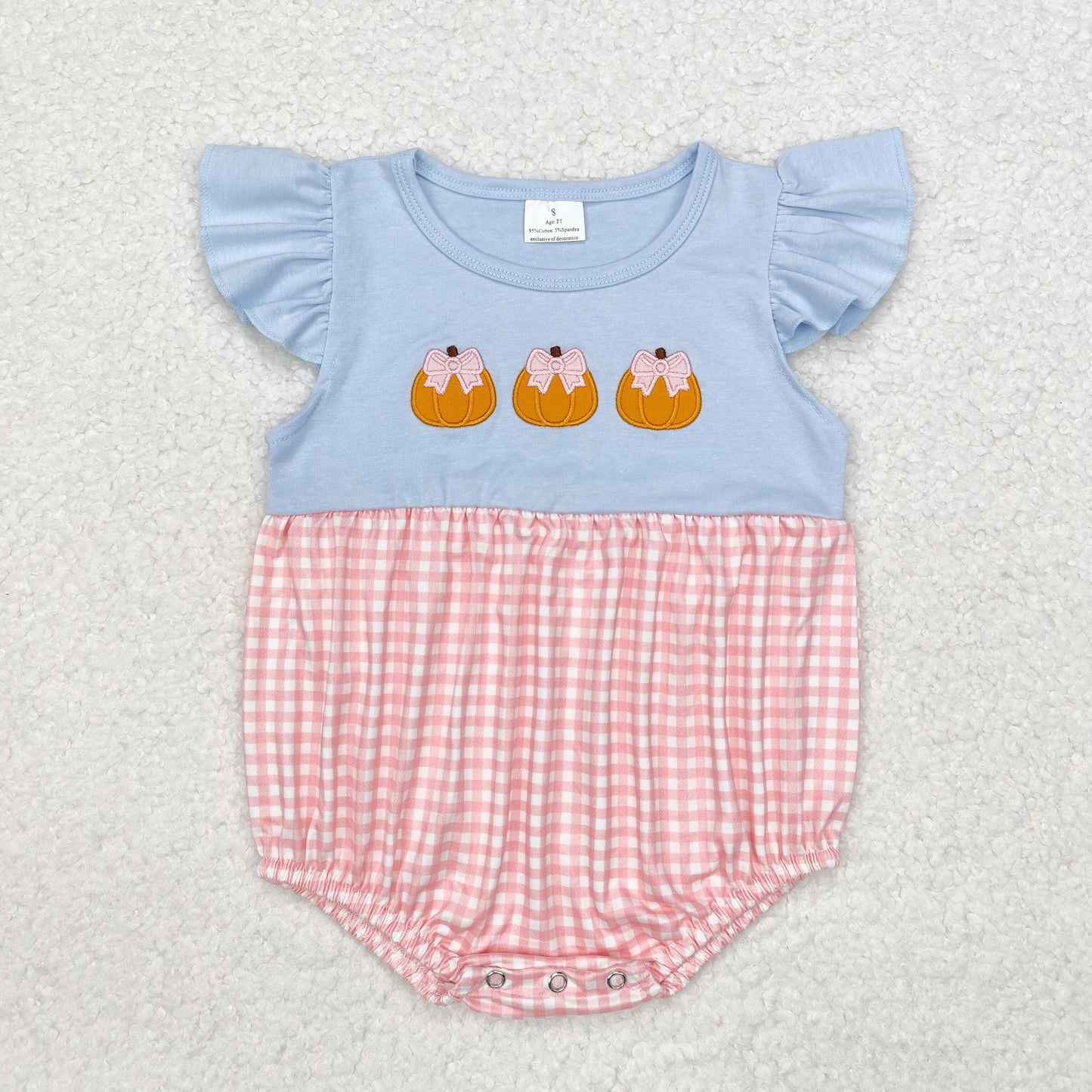 SR1962 Baby Infant Girls Pumpkin Pink Check Short Sleeve Romper