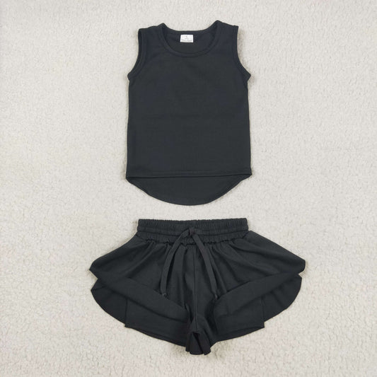 GT0987+SS0551 Baby Girls Black Sleeveless Top Skorts Set 5.19