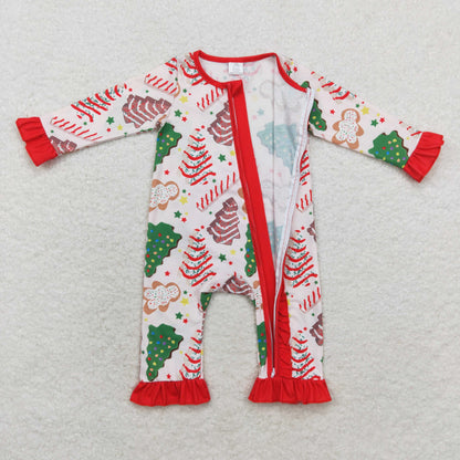 LR1150 Bamboo LR1150 Bamboo Christmas Tree cookies Gingerbread  Lace zipper long sleeve onesie