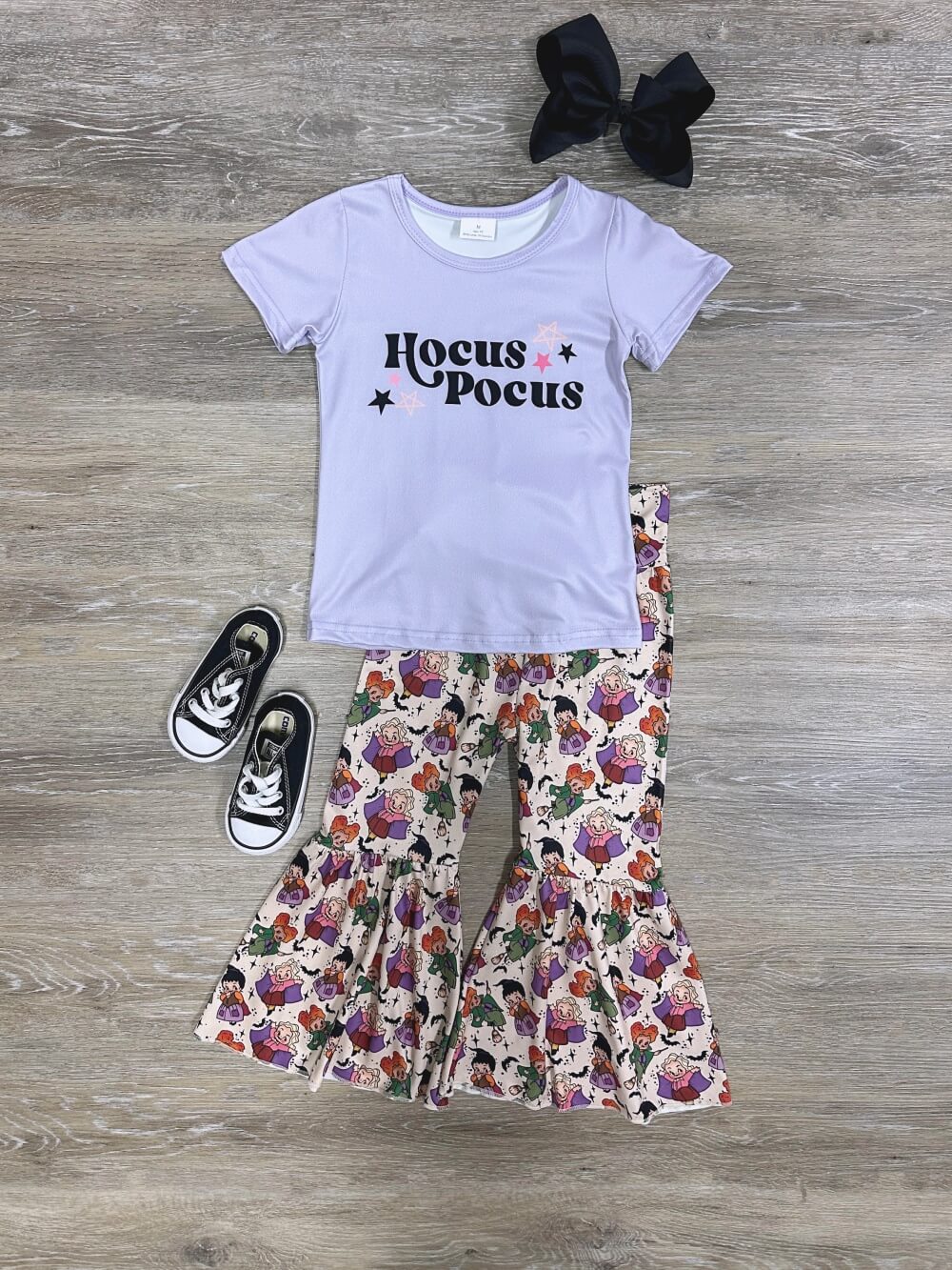 GT0667+ P0256 Baby Girls Halloween Witches Shirt Bell Bottom Pants Outfits Sets