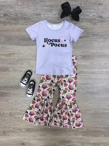 GT0667+ P0256 Baby Girls Halloween Witches Shirt Bell Bottom Pants Outfits Sets