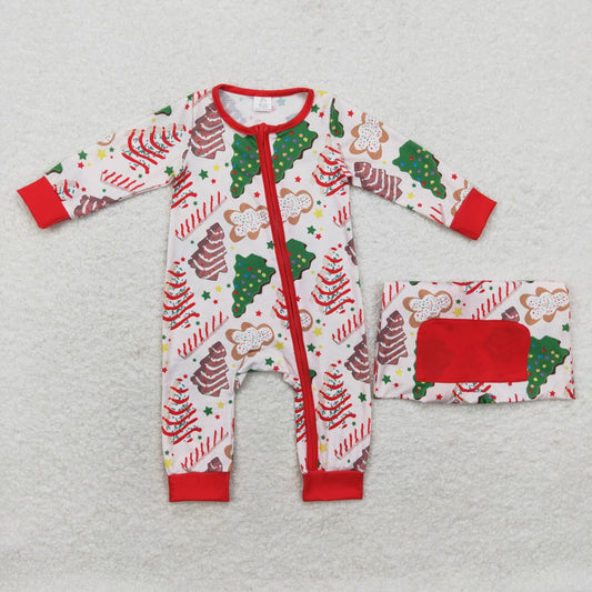 LR1150 Bamboo Christmas tree cookies gingerbread man zipper long sleeve onesie