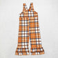 SR1953 Orange checked suspenders jumpsuit