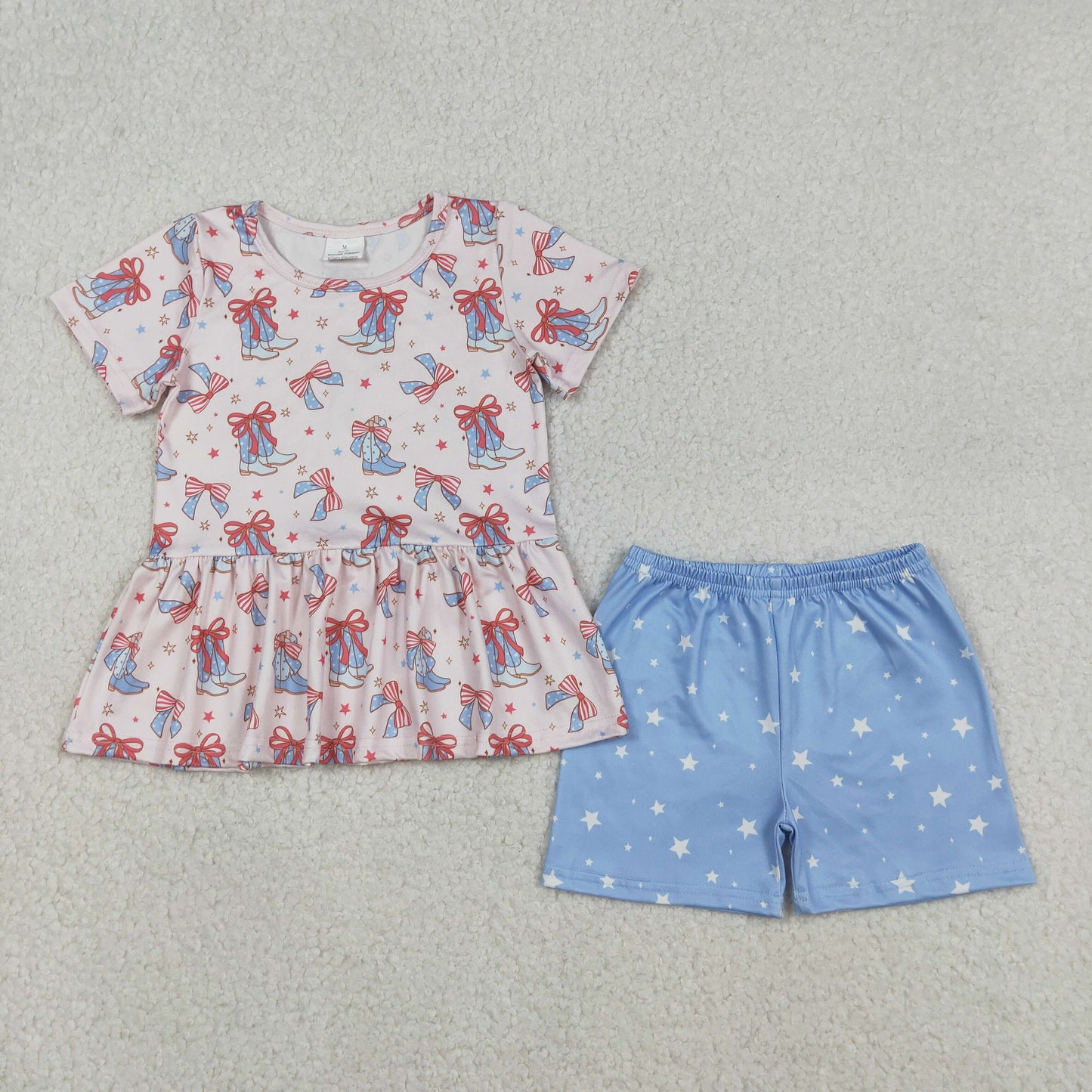 GSSO2837 Baby Girls Bows Boots Stars Tunic Shorts Western July 4th Clothes Set C12.12