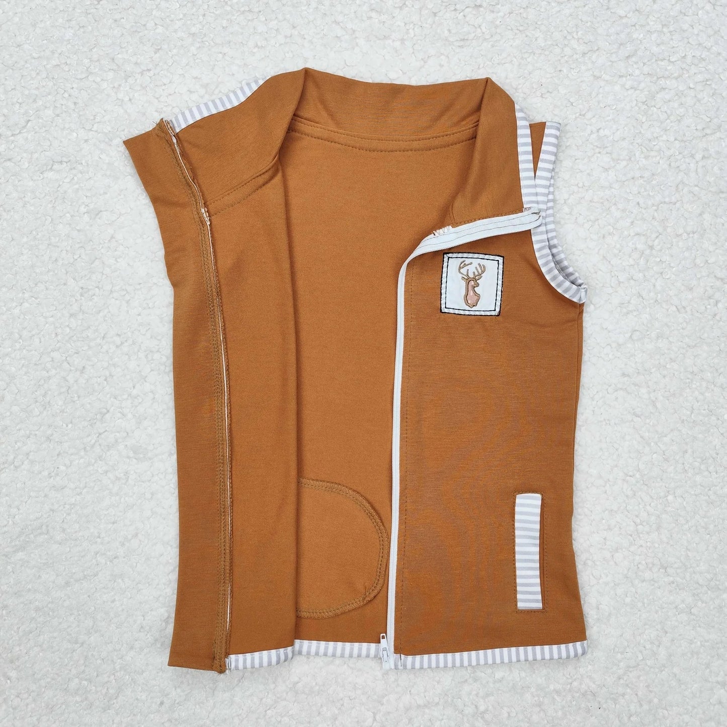 Sibling Baby Boys Sleeveless Embroidery Deer Dog Duck Pocket Zipper Jackets Top 8.7