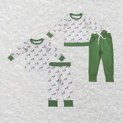 Sibling Baby Boys Long Sleeves Green Ducks Plaid Top Pants Western Set 7.25