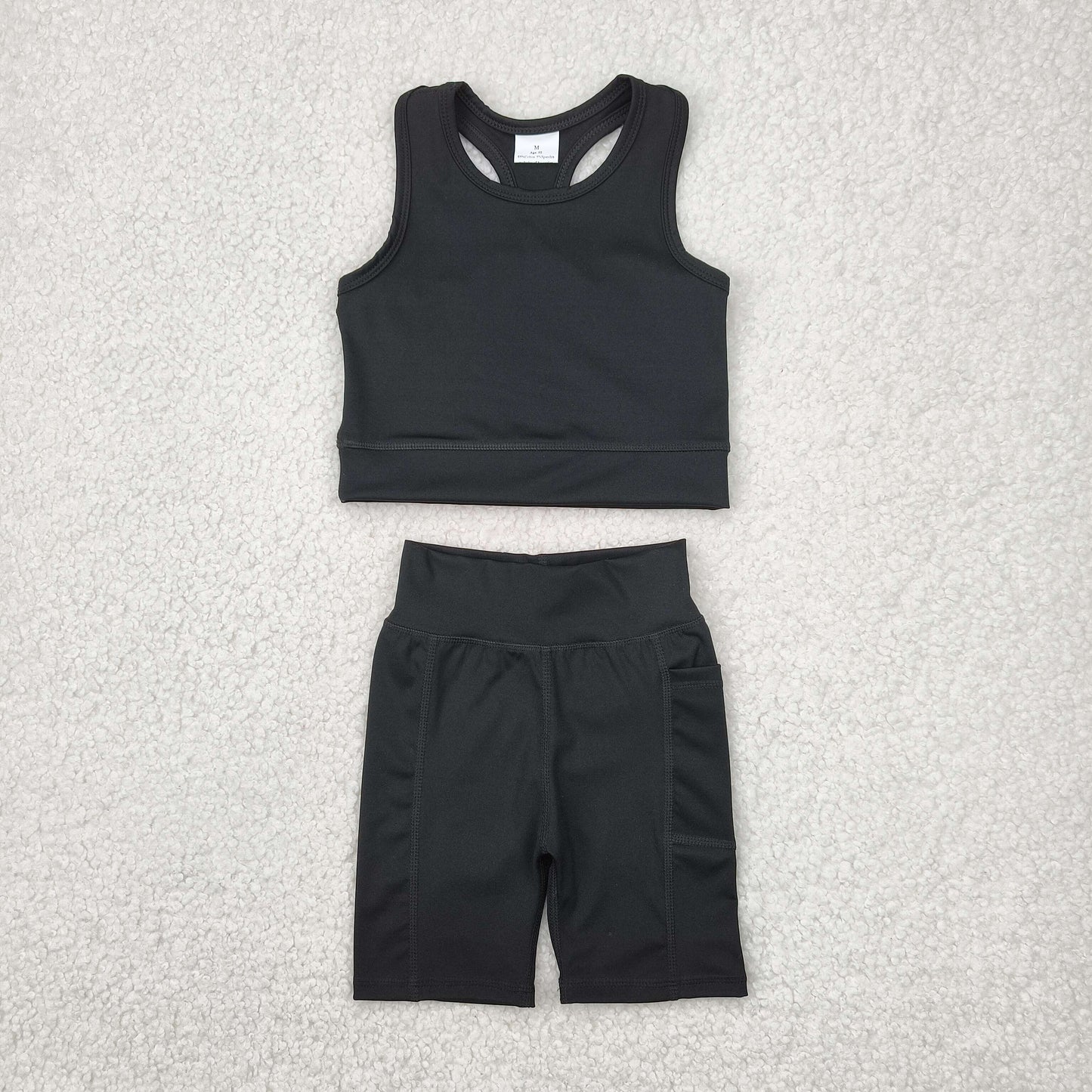 GSSO1517 Baby Girls Black Athletic Active Wear Top Shorts Clothes Set