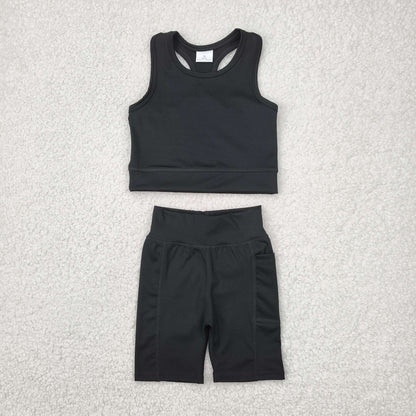 GSSO1517 Baby Girls Black Athletic Active Wear Top Shorts Clothes Set