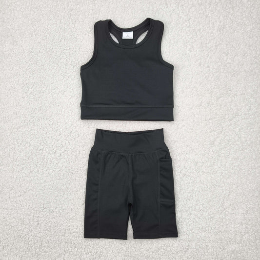 GSSO1517 Baby Girls Black Athletic Active Wear Top Shorts Clothes Set
