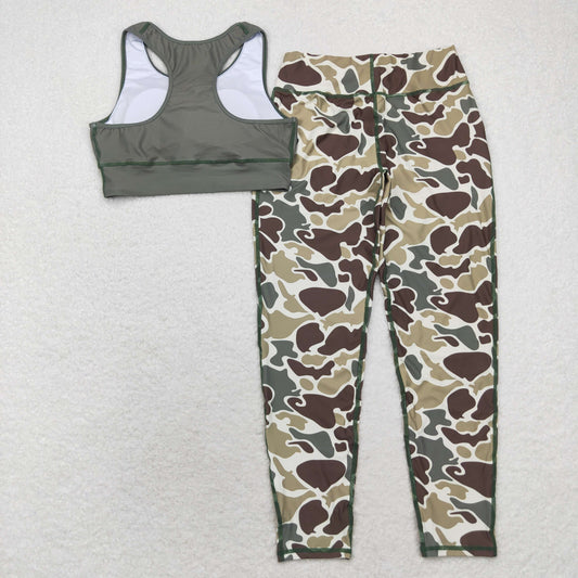 GSPO1665 Adult green vest camouflage pants yoga suit