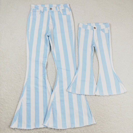 P0458 Blue and white striped denim pants for adult women