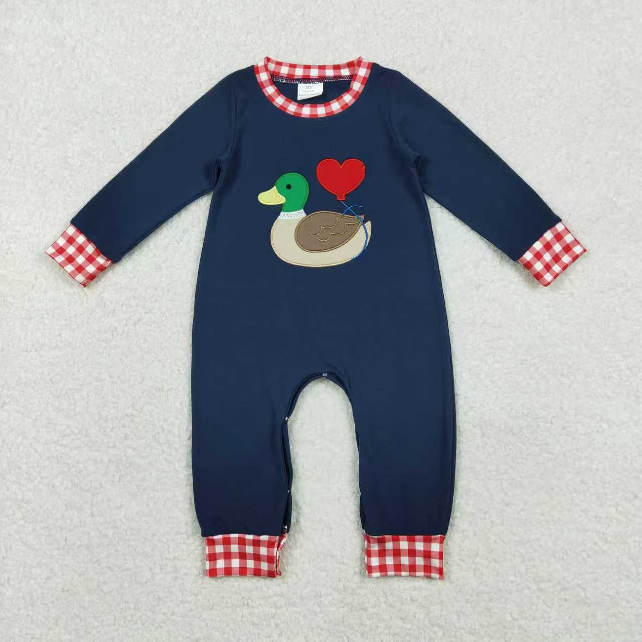 Sibling Baby Boys Girls Embroidery Duck Hearts Red Checked Pant Valentines Clothes Sets Footie Rompers C11.29