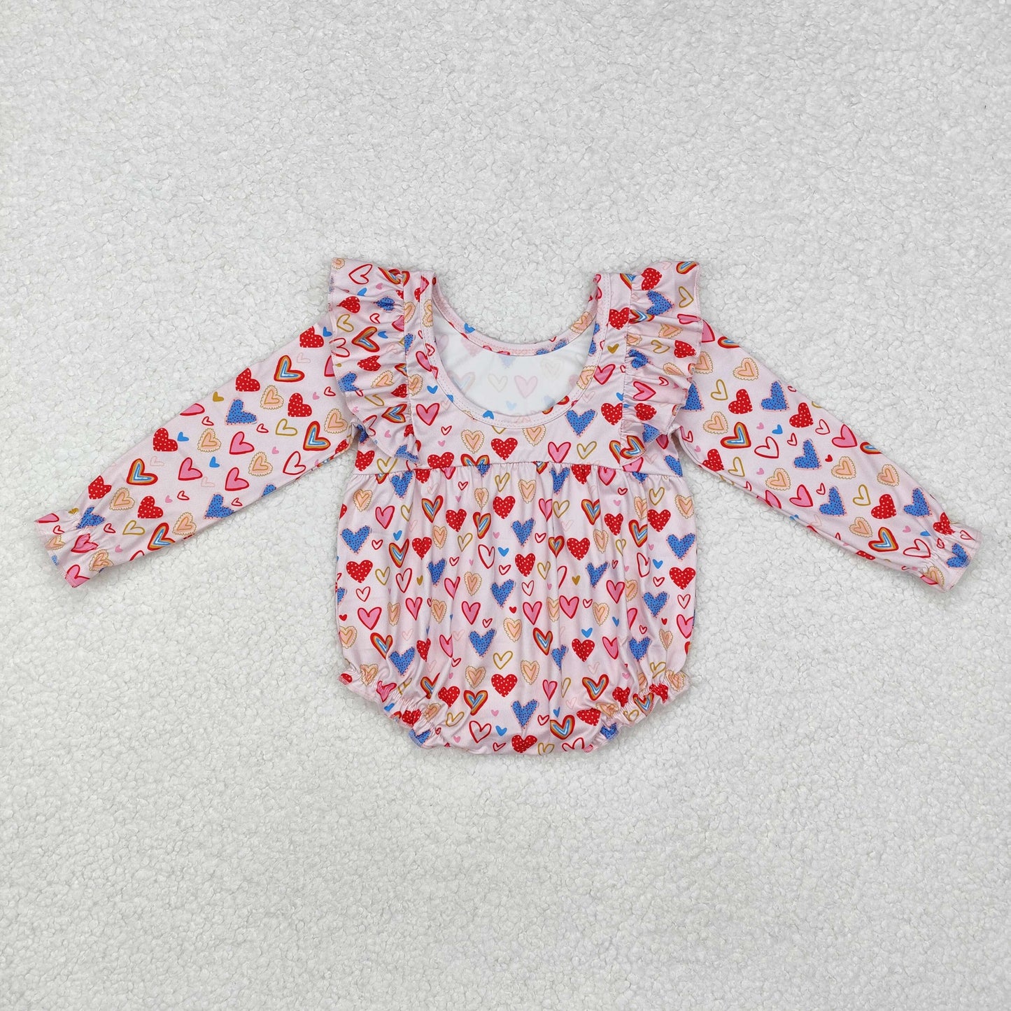 LR1917 Baby Infant Girls Valentines Hearts Long Sleeve Romper