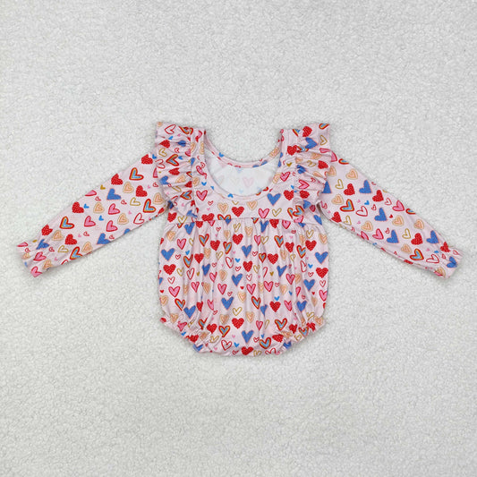 LR1917 Baby Infant Girls Valentines Hearts Long Sleeve Romper