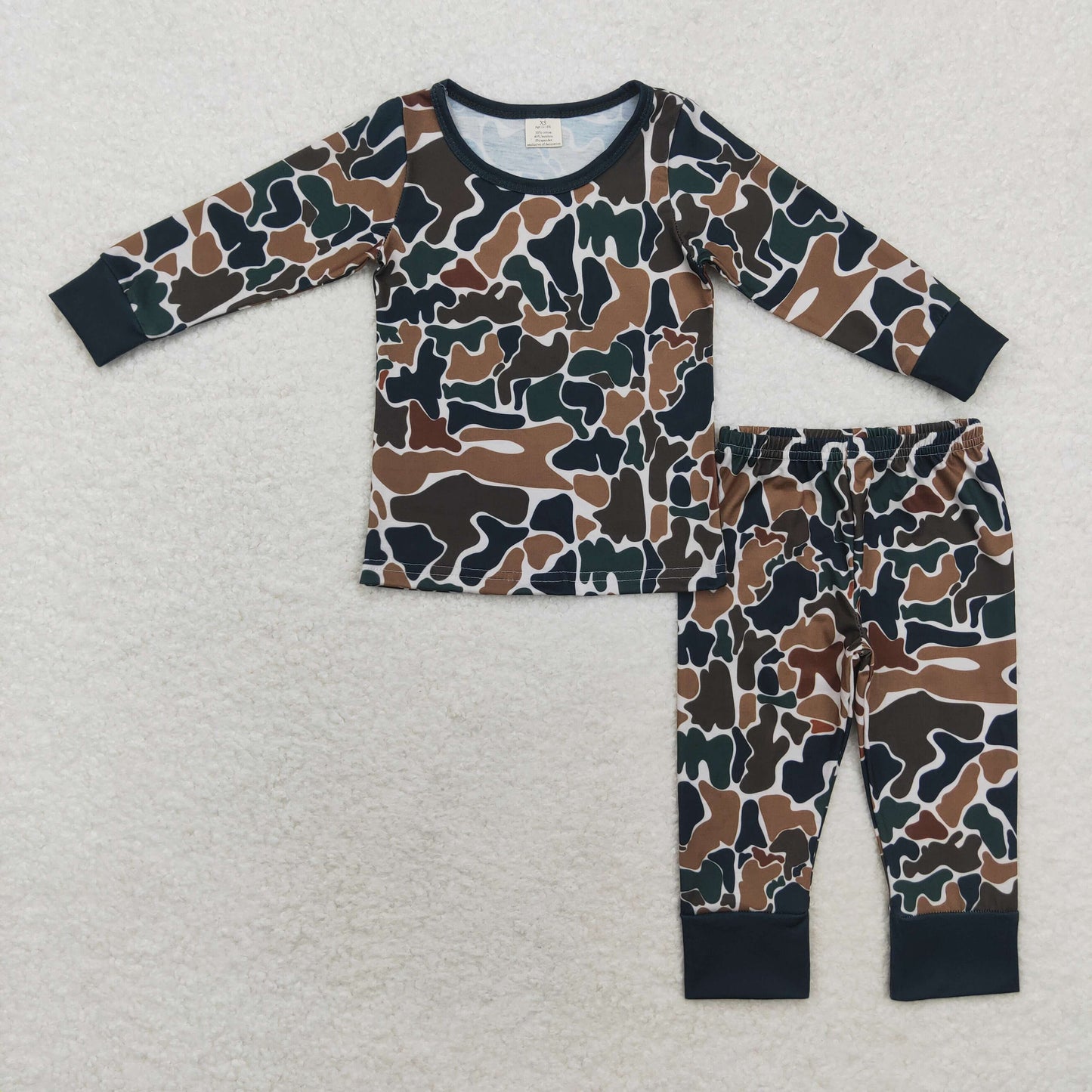 BLP0708 Bamboo brown-green camouflage beige crew-neck long sleeve pants pajama set