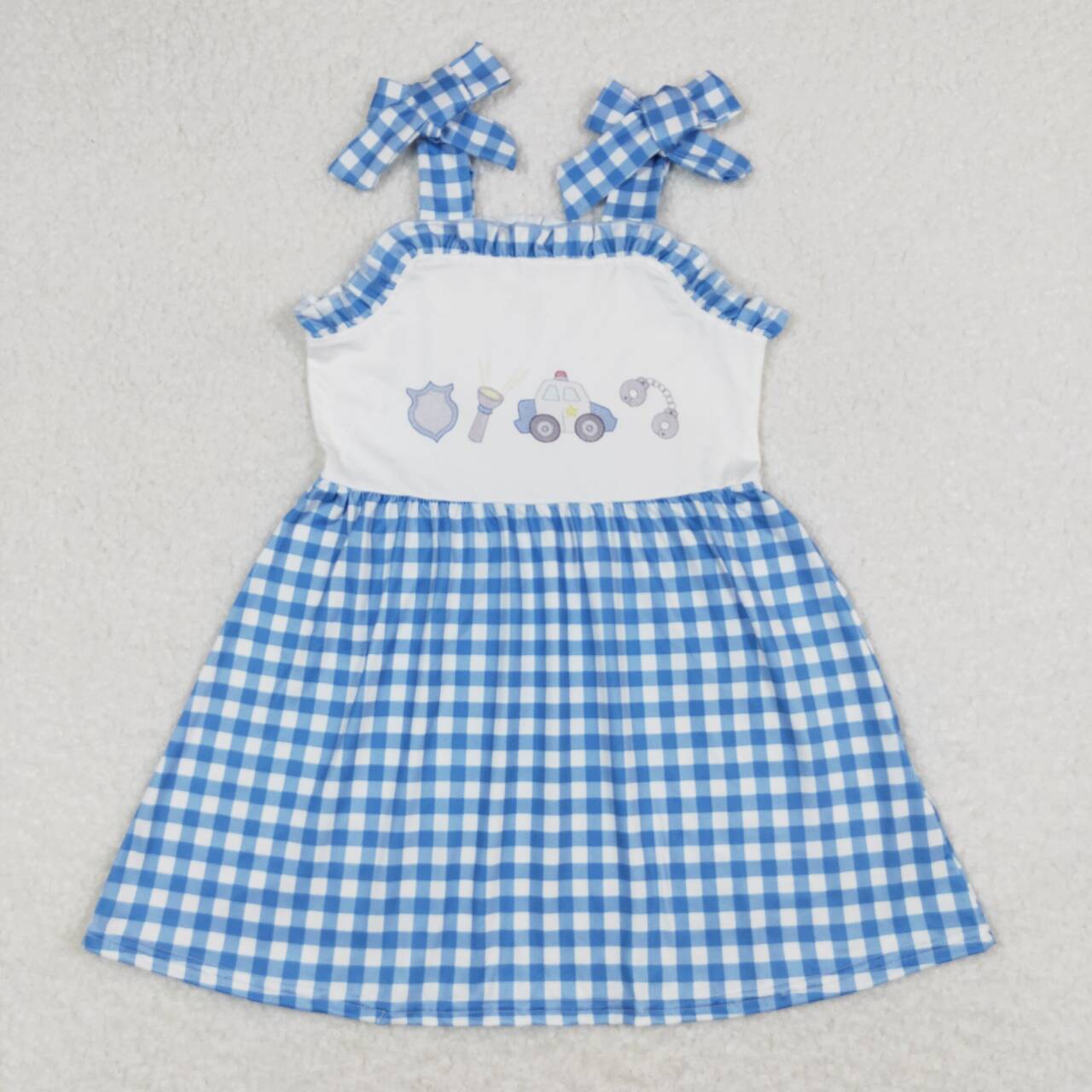 GSD0905 Girls blue and white check lace halter dress – Jojo-03