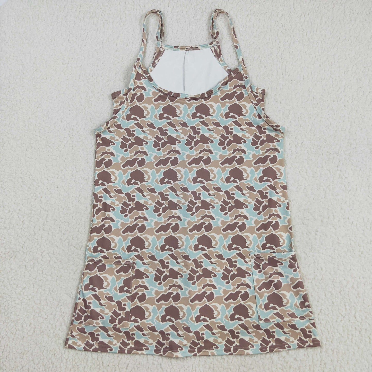 GSD2734 Adult Women Strap Khaki Camo Pockets Yoga Shorts Dress 8.12