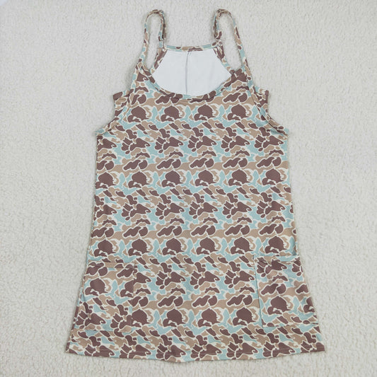 GSD2734 Adult Women Strap Khaki Camo Pockets Yoga Shorts Dress 8.12