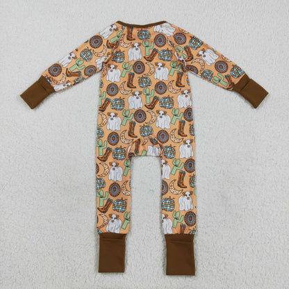 LR2463 Baby Boys Long Sleeves Cactus Boots Cows Zipper Pant Romper C8.22