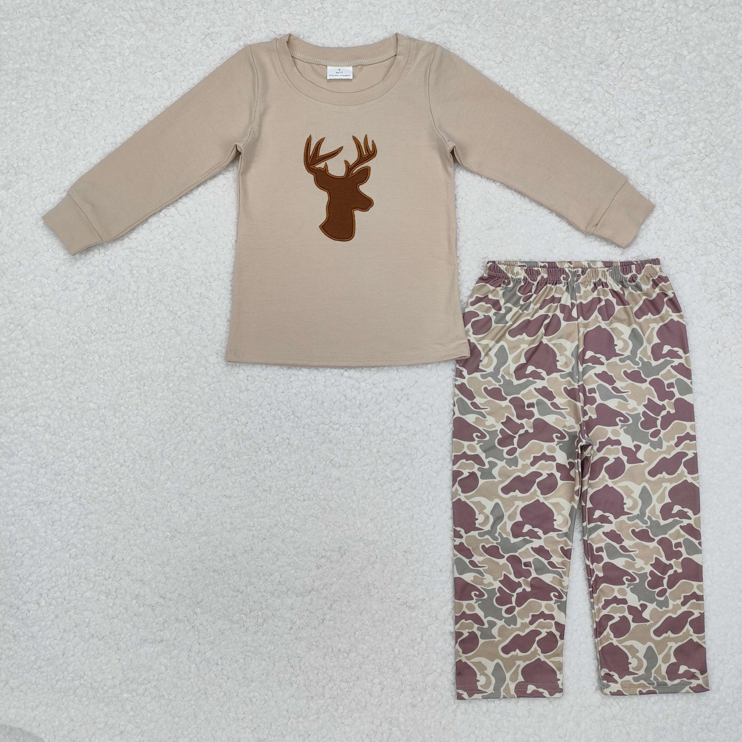 BLP0530 Baby Boys Deer Long Sleeve Top Camo Pants Hunting Clothes Set