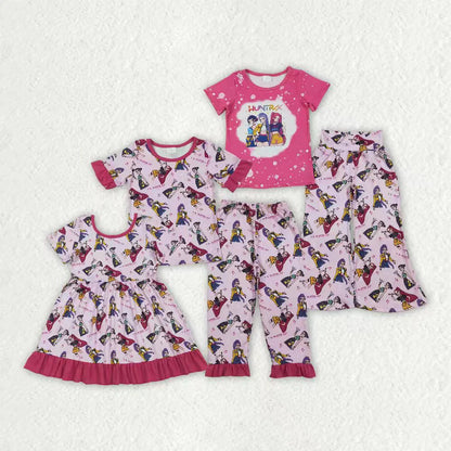 Sibling Baby Girls Pink Demon Hunter Top Flare Pants Pajamas Clothes Sets Ruffle Knee Length Dresses C12.9