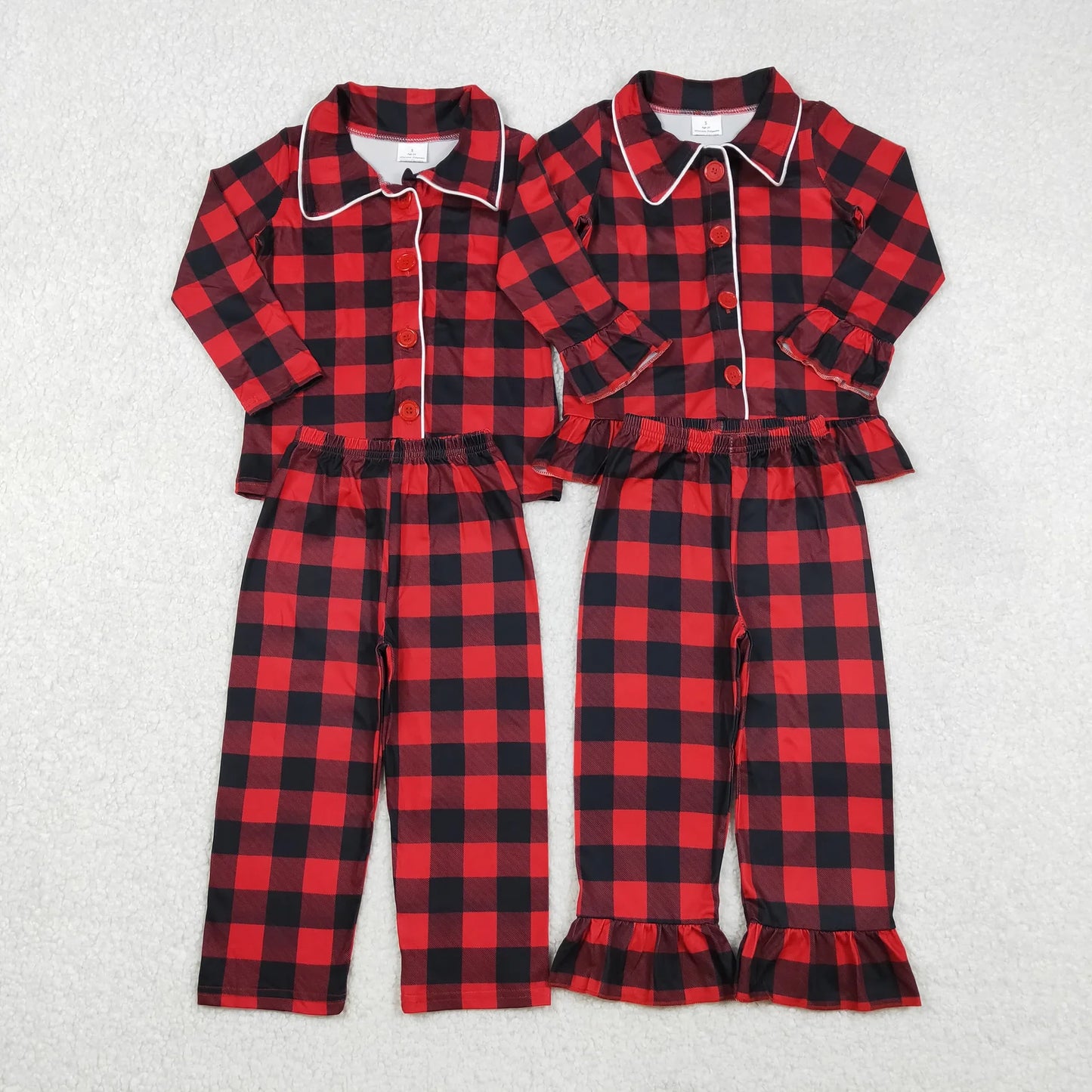 Sibling Baby Boys Girls Red Checked Button Pants Christmas Pajamas Sets C11.18