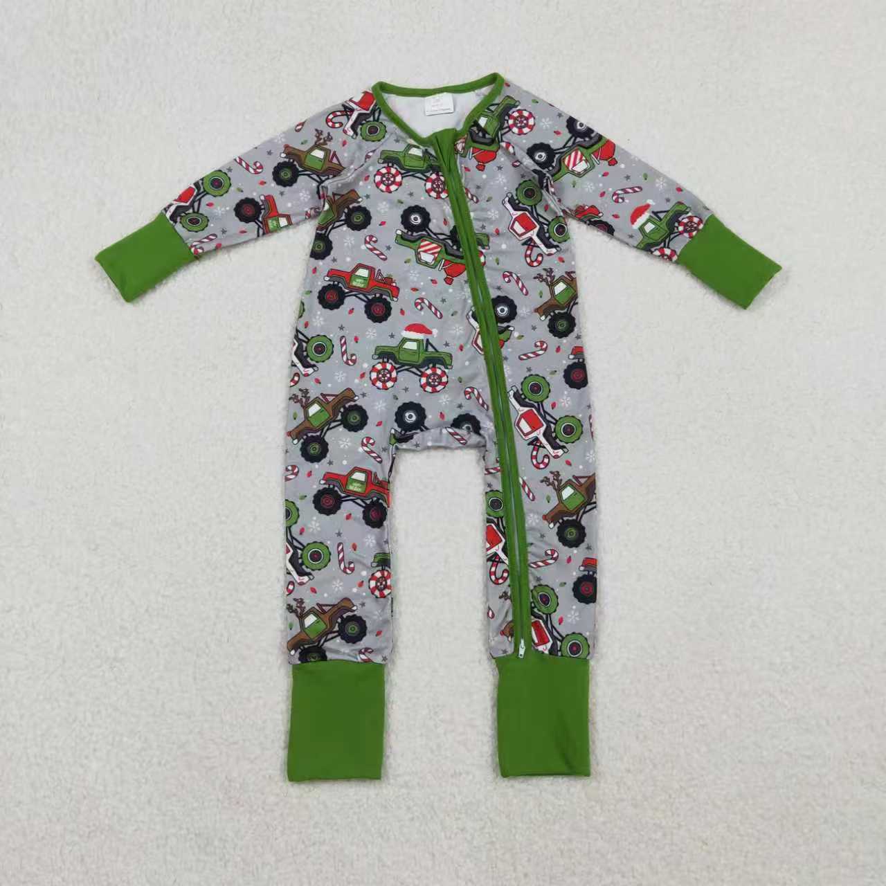 Sibling Baby Boys Trucks Candy Cane Christmas Pants Pajamas Sets Zipper Rompers C11.4