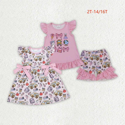 Sibling Baby Girls Pencil Pink Bow Back To School Dresses Outfits