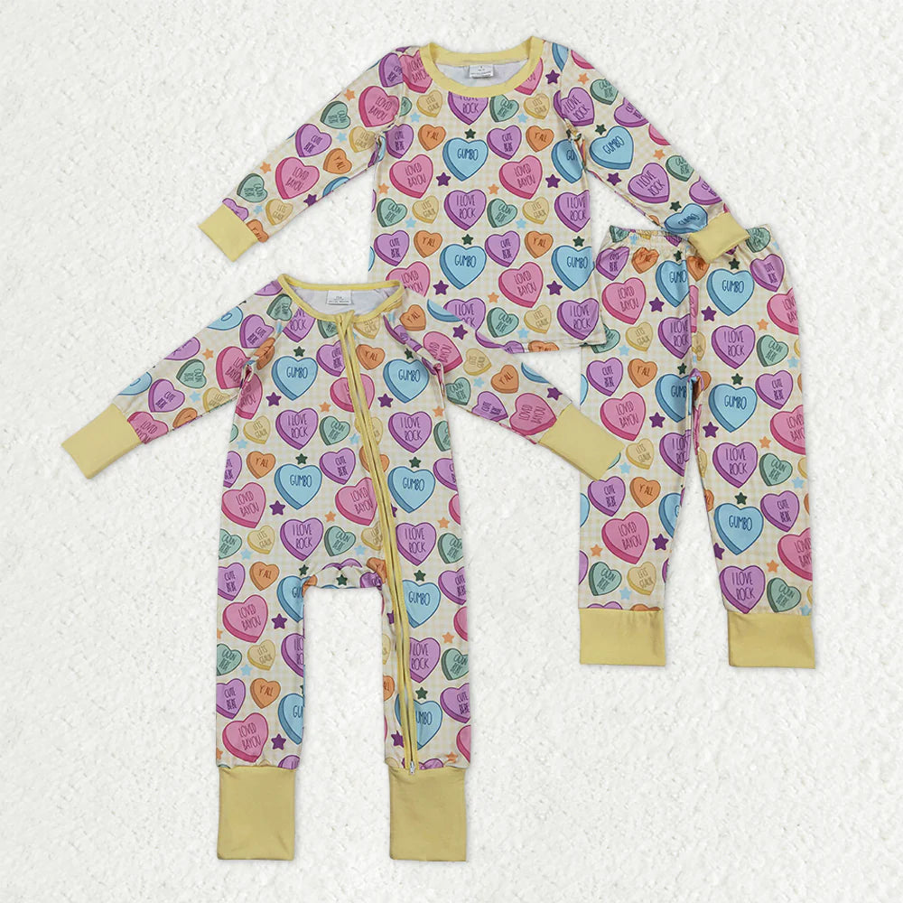 Sibling Baby Girls Colorful Hearts Stars Pants Valentines Pajamas Sets Two Way Zip Convertible Rompers C11.10