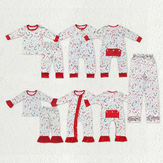 Family Sibling Candy Cane Snowflake Top Pants Christmas Pajamas Sets Zipper Footie Rompers Women Pants C9.30