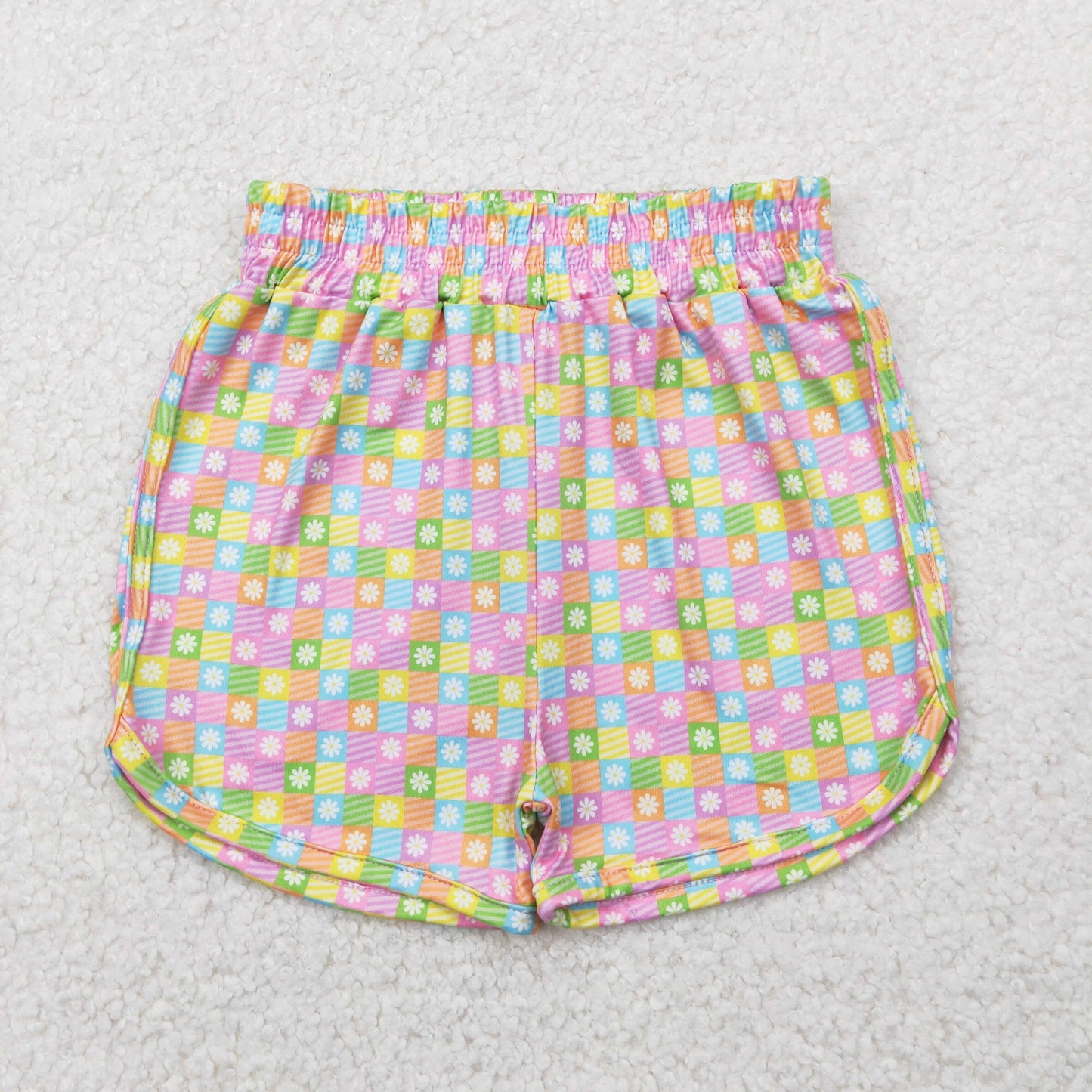 SS0474 Baby Girls Pink Plaid Flowers Sport Shorts Bottoms