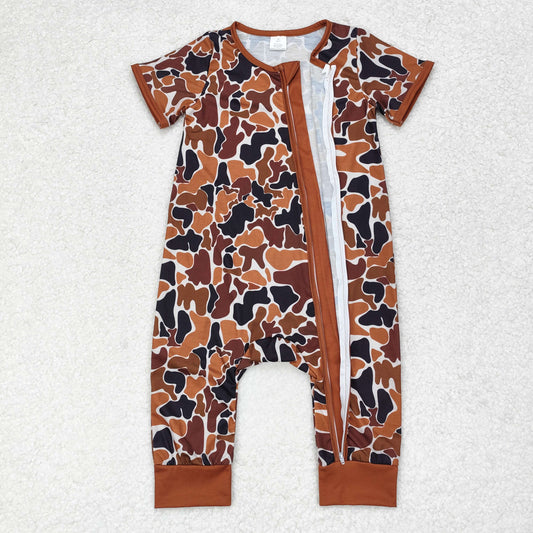 SR1895 Bamboo brown camouflage beige zip-up short-sleeved onesie