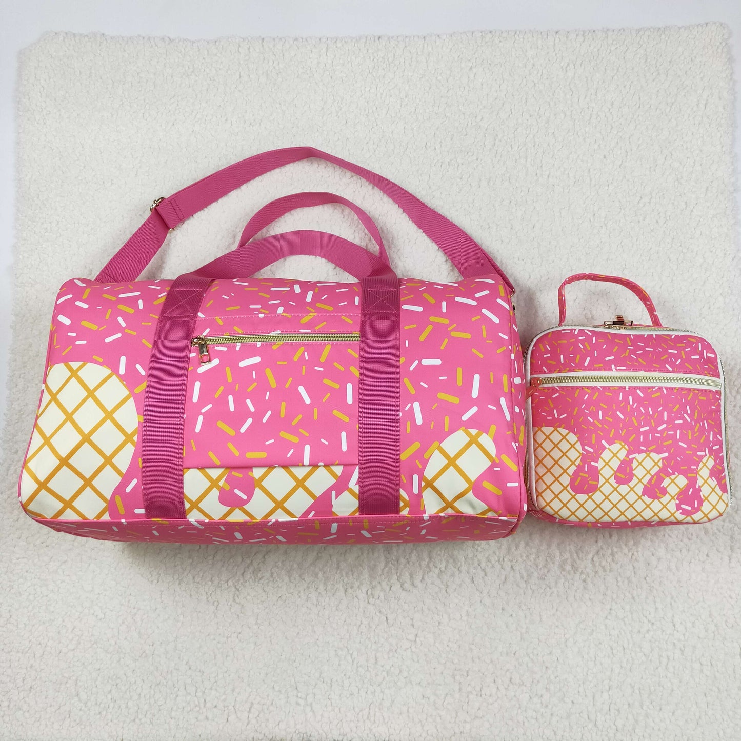 Sibling Pink Ice Cream Drip Zipper Gym Bags Lunch Box 5.24
