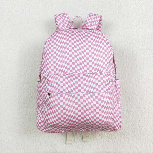 BA0245 Baby Kids Girls Pink Checkered Backpack Zip Back Bag