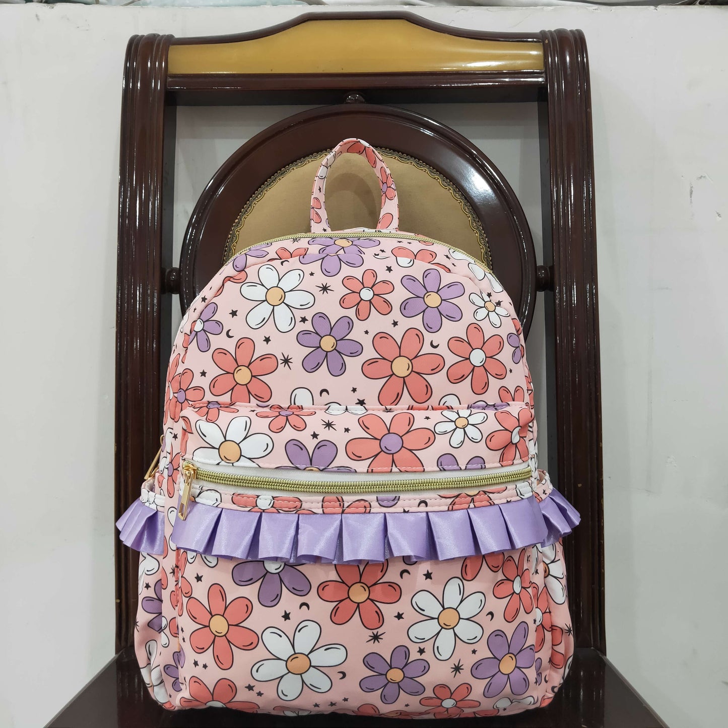 BA0240 Baby Kids Girls Pink Flowers Backpack Zip Back Bag 4.26