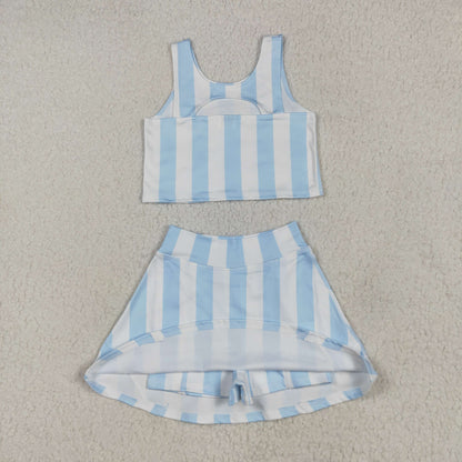 GSD2433 Baby Girls Blue Stripes Athletic Active Wear Top Shorts Skirts Outfit 5.5