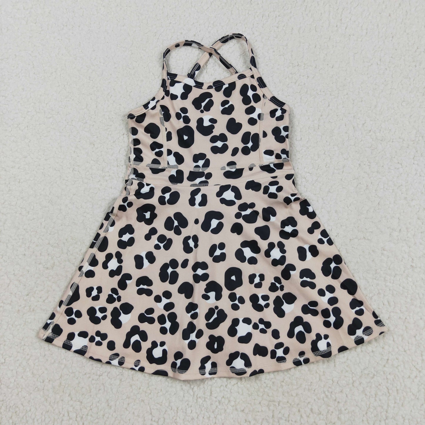 GSD2650 Baby Girls Strap Black Leopard Shorts Knee Length Dress C8.18