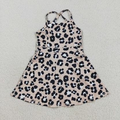 GSD2650 Baby Girls Strap Black Leopard Shorts Knee Length Dress C8.18