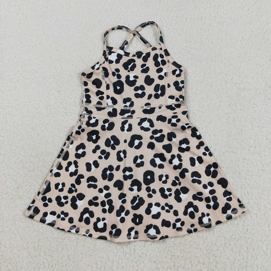 GSD2650 Baby Girls Strap Black Leopard Shorts Knee Length Dress C8.18