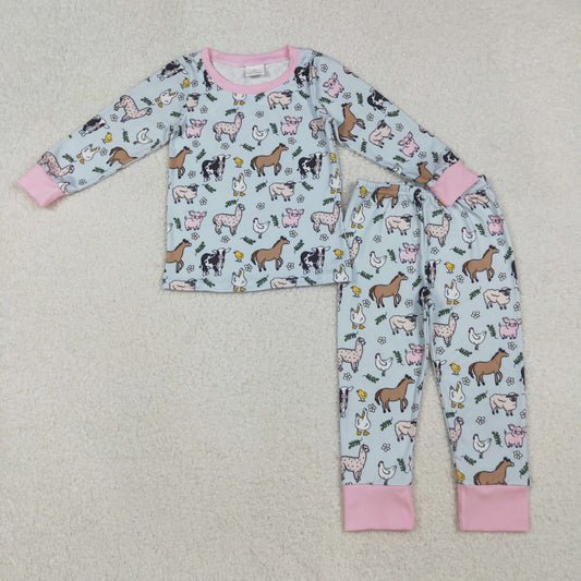 GLP2564 Baby Girls Long Sleeves Horses Chicks Top Pant Farm Pajamas Set C10.8