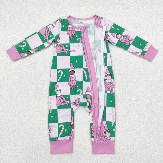 LR1818 Baby Infant Girls Pink Christmas Shelf Zip Bamboo Romper