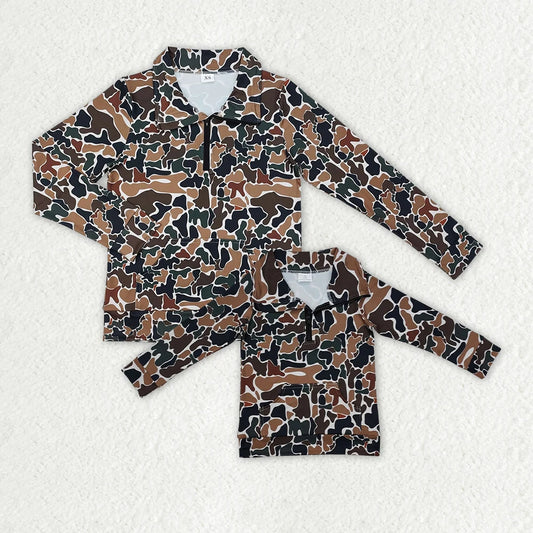 Mommy&Me Baby Boys Dark Brown Camo Zip Pocket Pullovers Tops