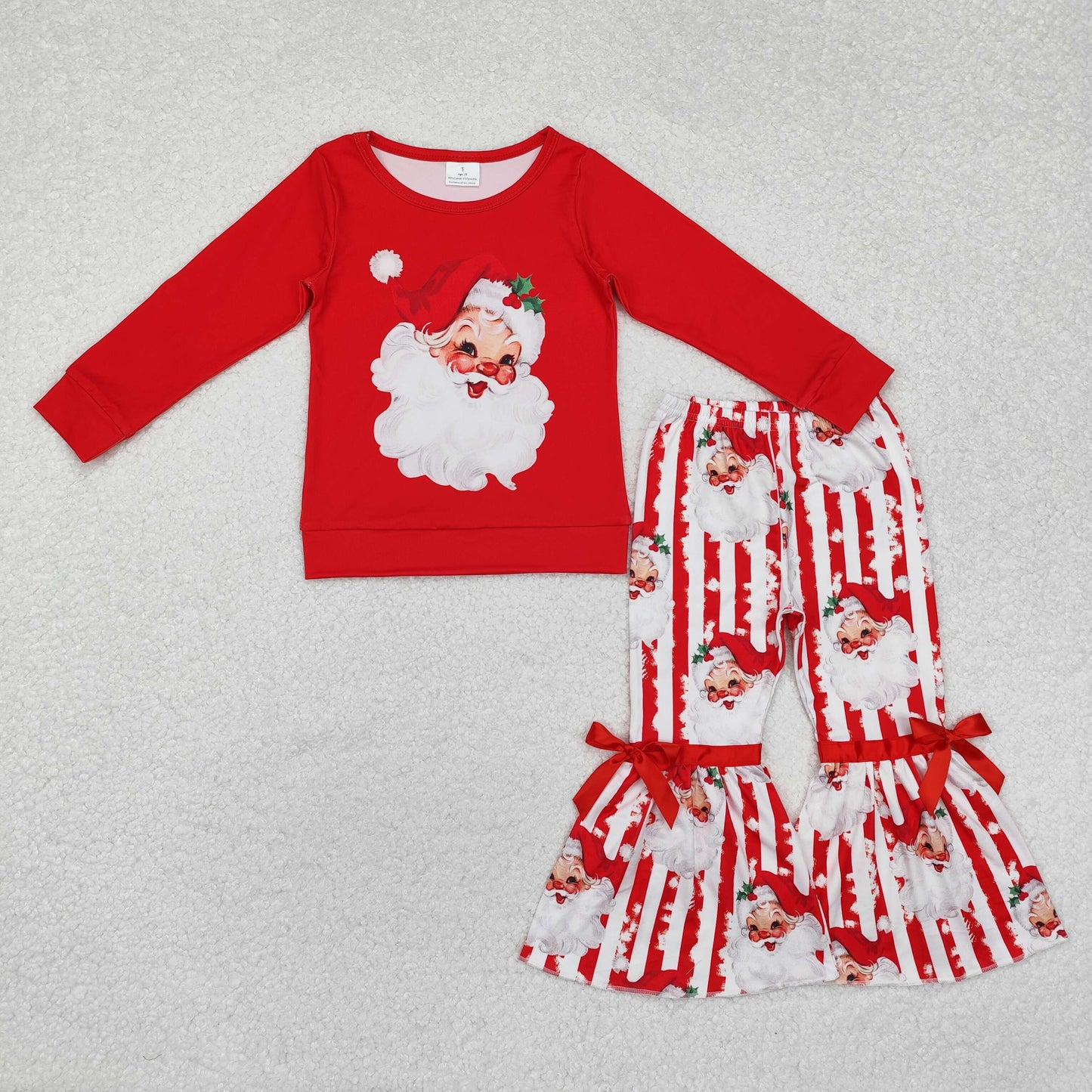 GLP1946 Baby Girls Christmas Santa Top Bell Pants Clothes Set