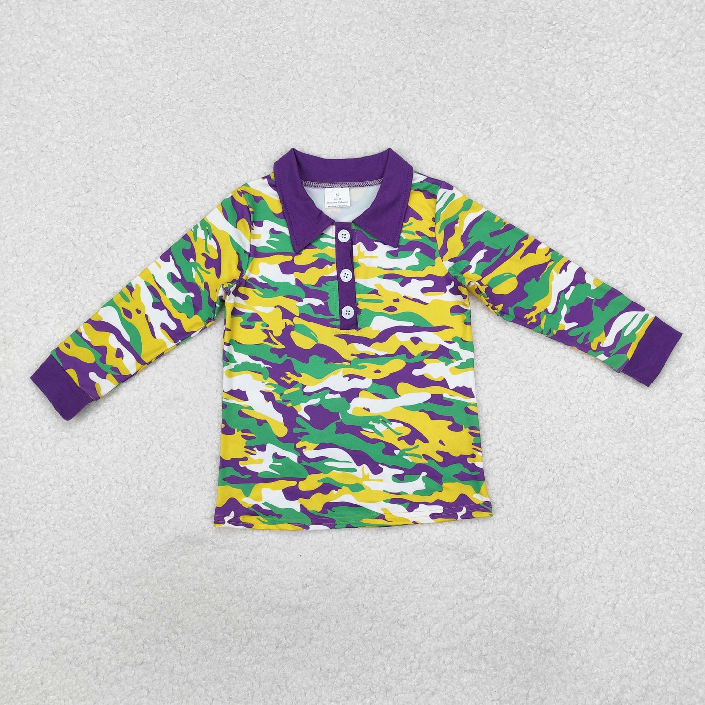 BT1029 Baby Boys Mardi Gras Purple Camo Long Sleeve Tee Shirts Tops