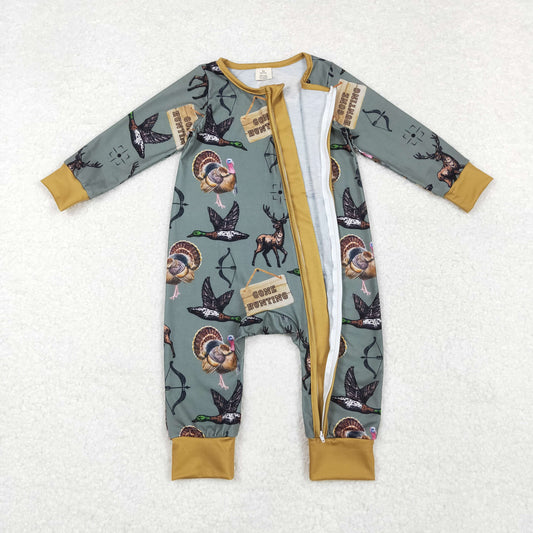 LR1680 Baby Infant Boys Hunting Deers Ducks Bamboo Zip Romper